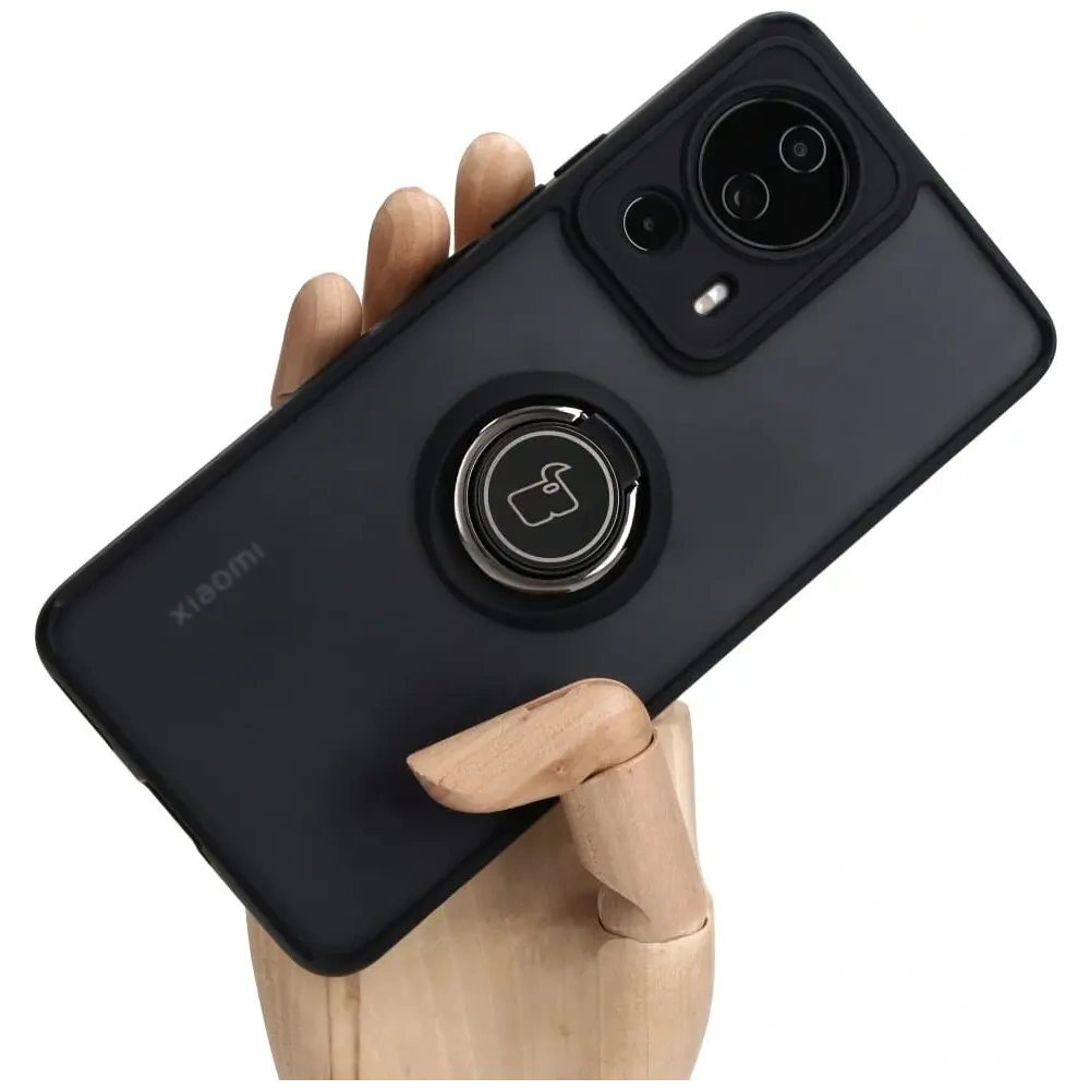 Etui z uchwytem na palec Bizon Case Hybrid Ring do Xiaomi 13 Lite przydymione z czarną ramką