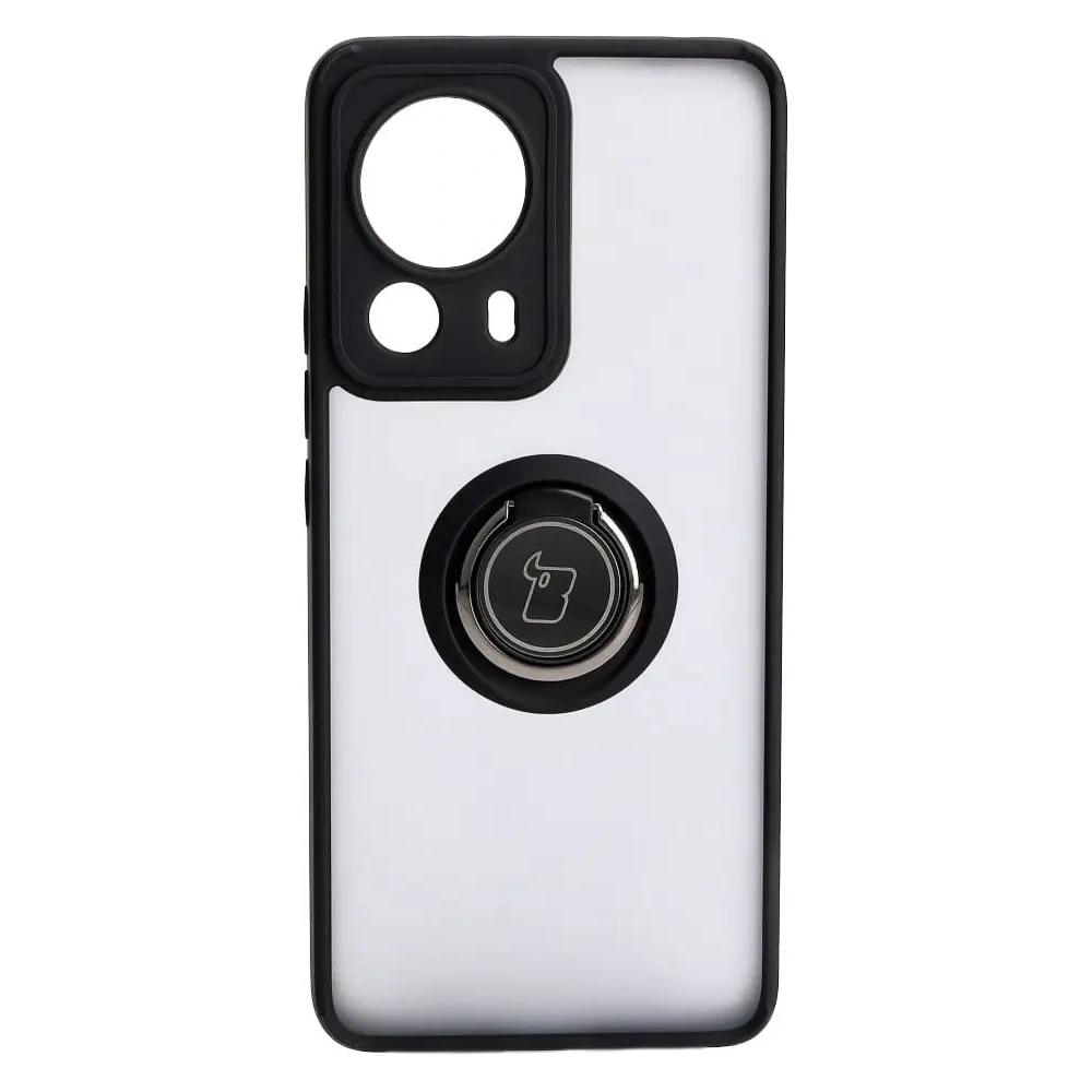 Etui z uchwytem na palec Bizon Case Hybrid Ring do Xiaomi 13 Lite przydymione z czarną ramką