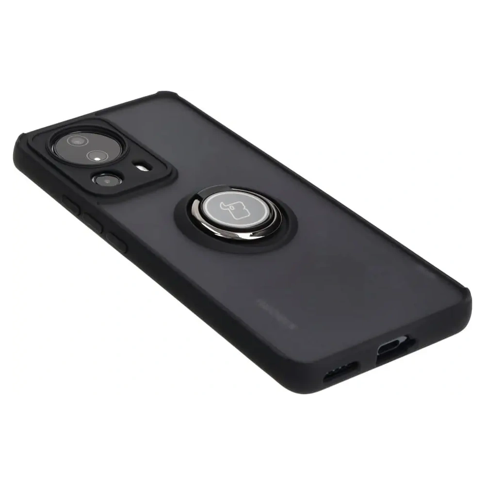 Etui z uchwytem na palec Bizon Case Hybrid Ring do Xiaomi 13 Lite przydymione z czarną ramką