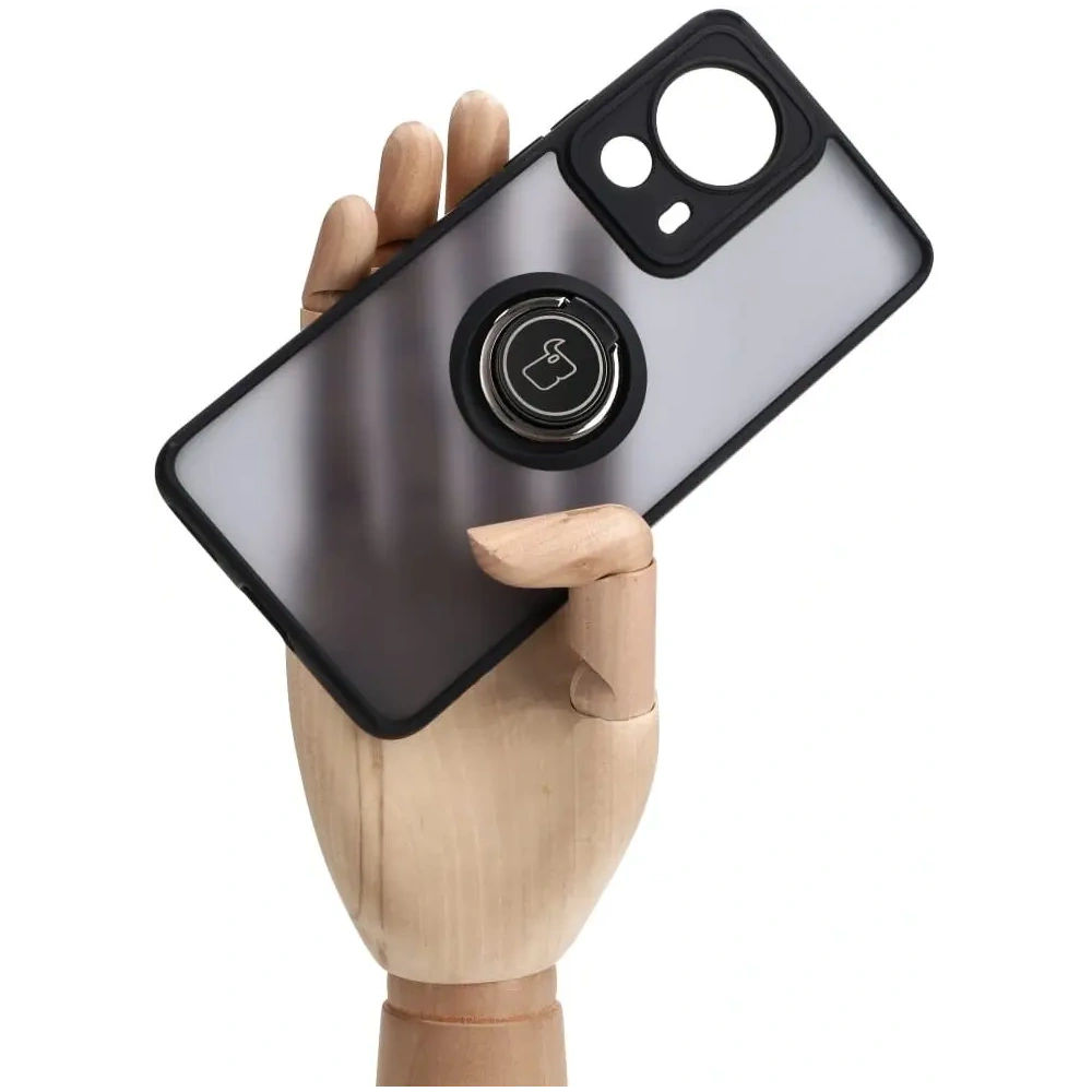 Etui z uchwytem na palec Bizon Case Hybrid Ring do Xiaomi 13 Lite przydymione z czarną ramką