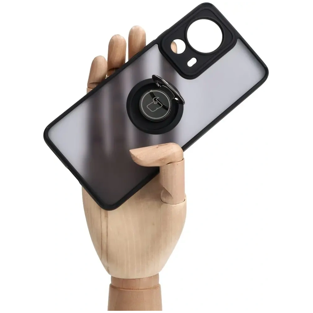 Etui z uchwytem na palec Bizon Case Hybrid Ring do Xiaomi 13 Lite przydymione z czarną ramką