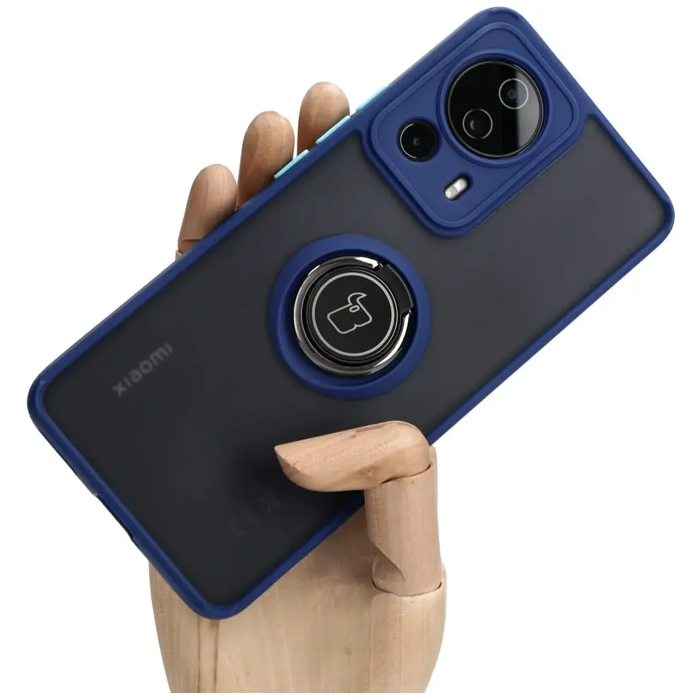 Etui z uchwytem na palec Bizon Case Hybrid Ring do Xiaomi 13 Lite przydymione z granatową ramką