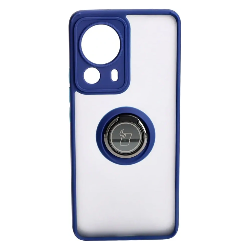 Etui z uchwytem na palec Bizon Case Hybrid Ring do Xiaomi 13 Lite przydymione z granatową ramką