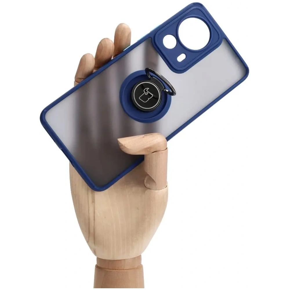 Etui z uchwytem na palec Bizon Case Hybrid Ring do Xiaomi 13 Lite przydymione z granatową ramką