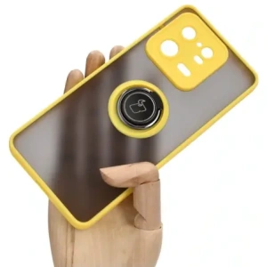 Kup Etui s úchopem na prst Bizon Case Hybrid Ring pro Xiaomi 13 Pro kouřové s žlutým rámečkem - BIZ1982 - {ean13} - Sklep Home Screen