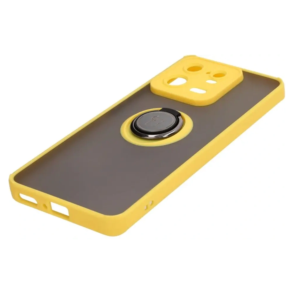 Etui z uchwytem na palec Bizon Case Hybrid Ring do Xiaomi 13 Pro przydymione z żółtą ramką