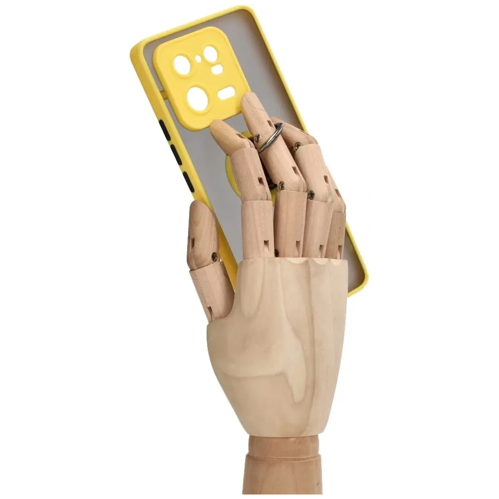 Etui z uchwytem na palec Bizon Case Hybrid Ring do Xiaomi 13 Pro przydymione z żółtą ramką