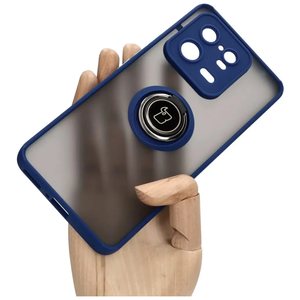 Etui z uchwytem na palec Bizon Case Hybrid Ring do Xiaomi 13 Pro przydymione z granatową ramką