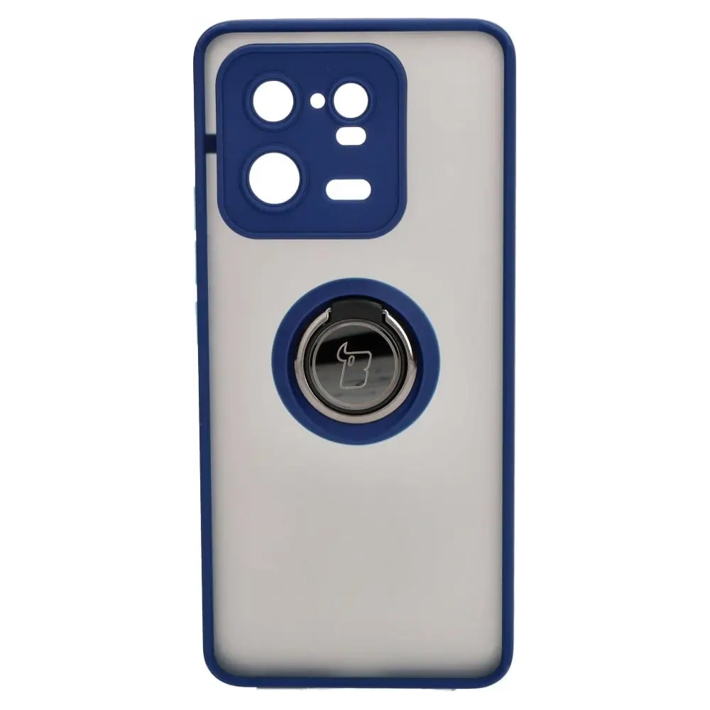 Etui z uchwytem na palec Bizon Case Hybrid Ring do Xiaomi 13 Pro przydymione z granatową ramką