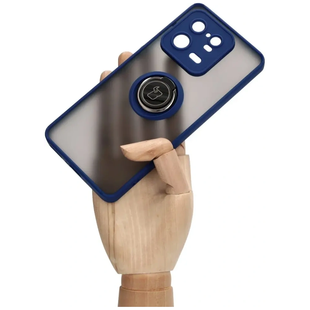 Etui z uchwytem na palec Bizon Case Hybrid Ring do Xiaomi 13 Pro przydymione z granatową ramką