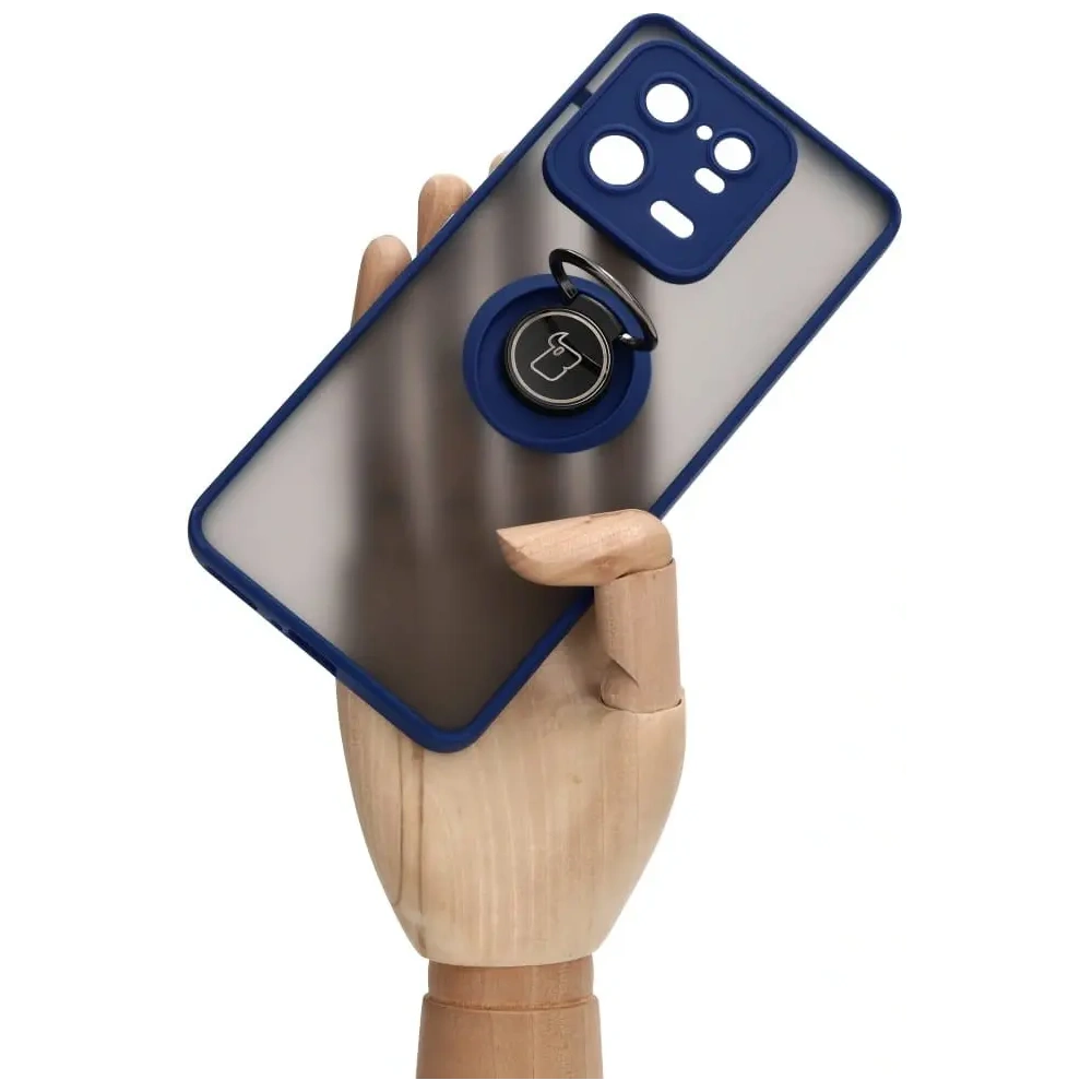 Etui z uchwytem na palec Bizon Case Hybrid Ring do Xiaomi 13 Pro przydymione z granatową ramką