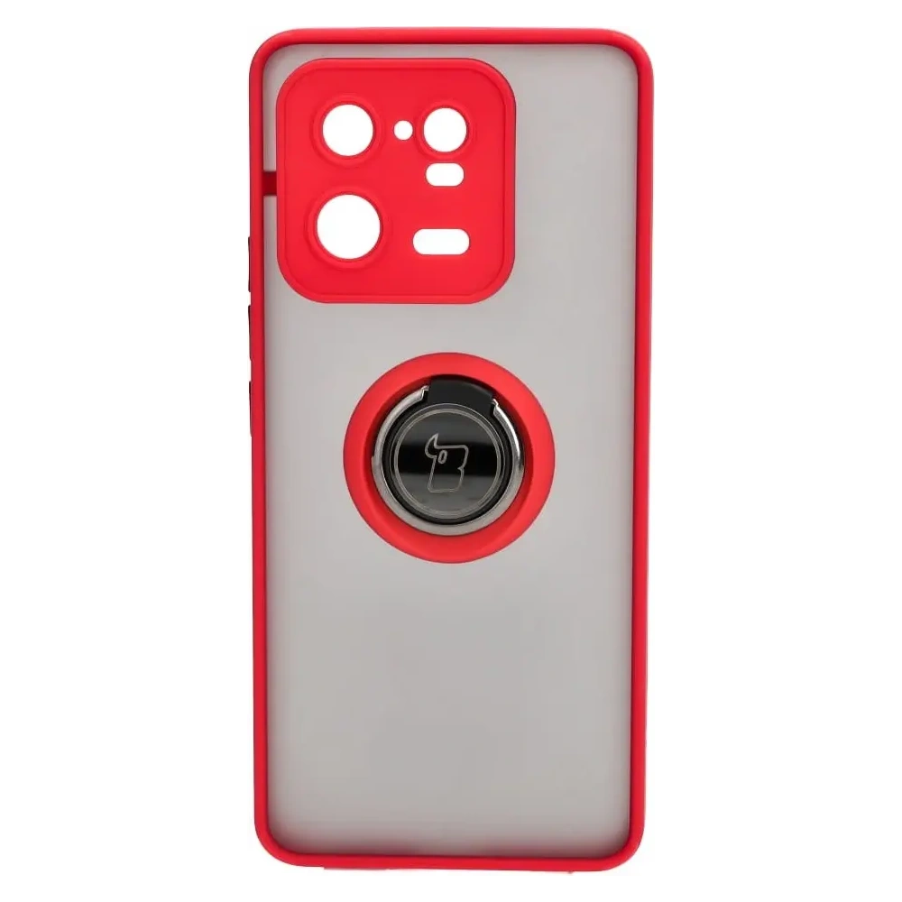 Etui z uchwytem na palec Bizon Case Hybrid Ring do Xiaomi 13 Pro przydymione z czerwoną ramką