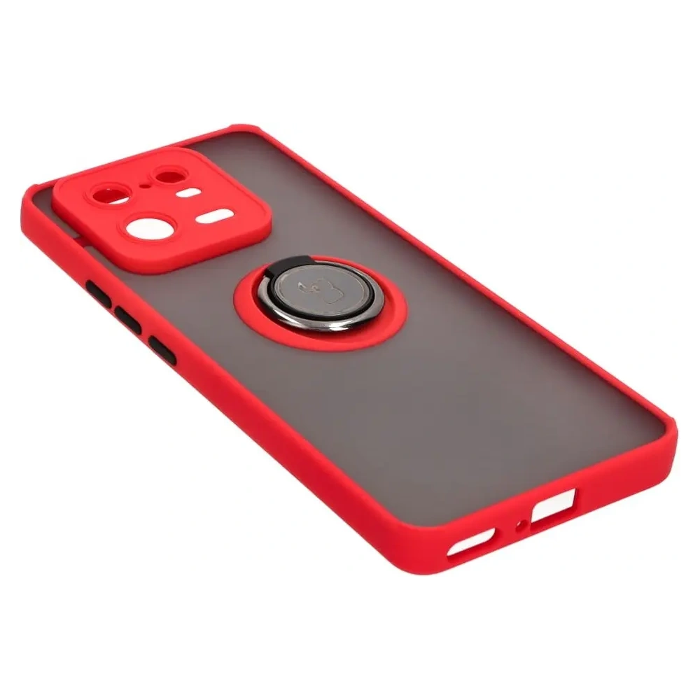 Etui z uchwytem na palec Bizon Case Hybrid Ring do Xiaomi 13 Pro przydymione z czerwoną ramką
