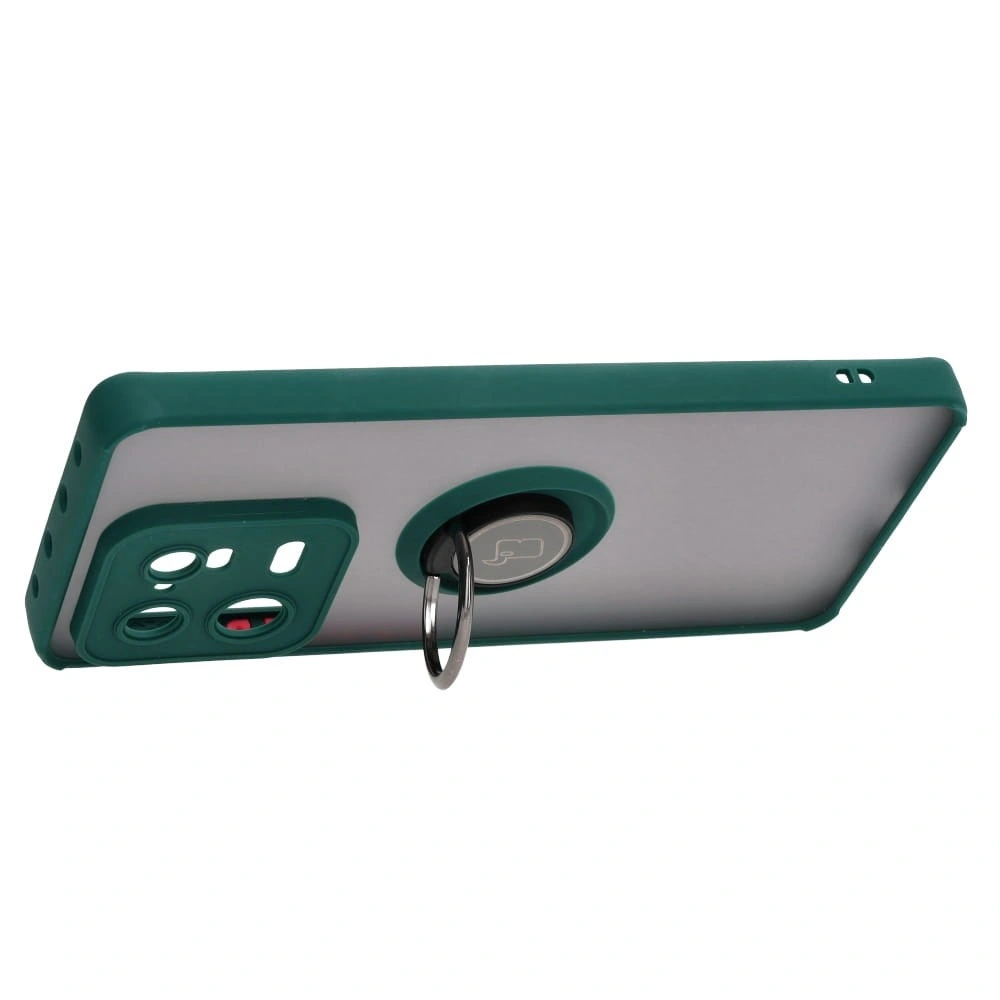 Etui z uchwytem na palec Bizon Case Hybrid Ring do Xiaomi 13 Pro przydymione z ciemnozieloną ramką