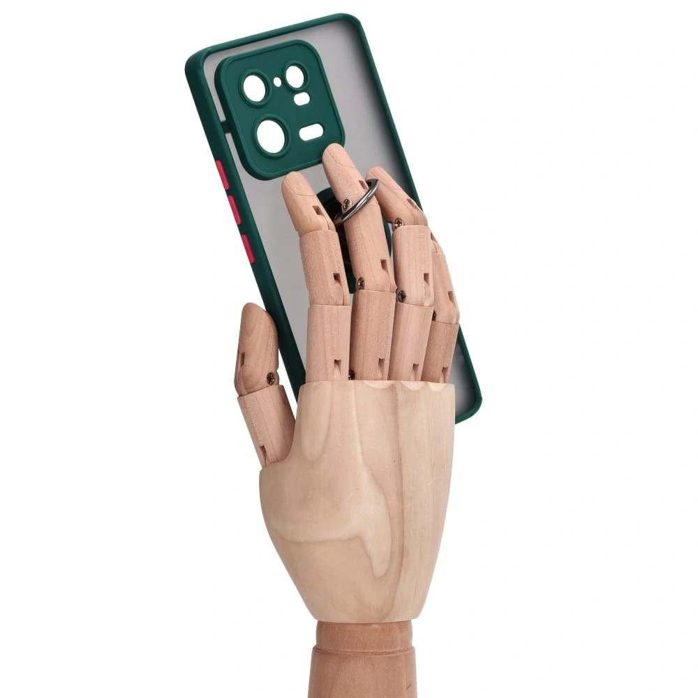 Etui z uchwytem na palec Bizon Case Hybrid Ring do Xiaomi 13 Pro przydymione z ciemnozieloną ramką