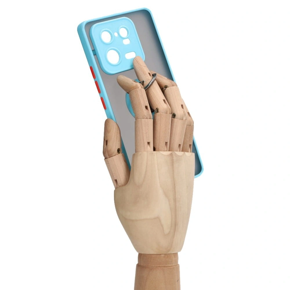 Etui z uchwytem na palec Bizon Case Hybrid Ring do Xiaomi 13 Pro przydymione z jasnoniebieską ramką