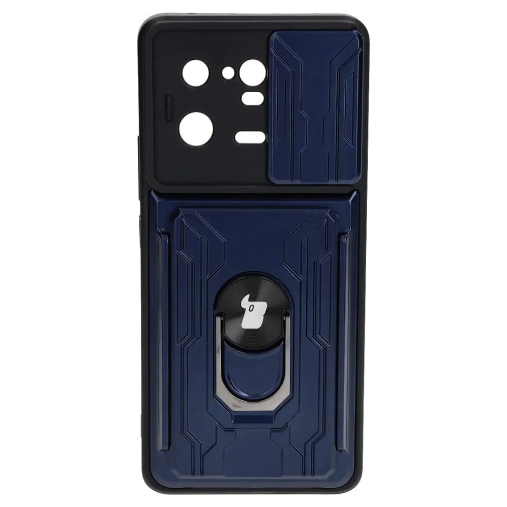 Etui Bizon Case Camshield Card Slot Ring do Xiaomi 13 Pro granatowe