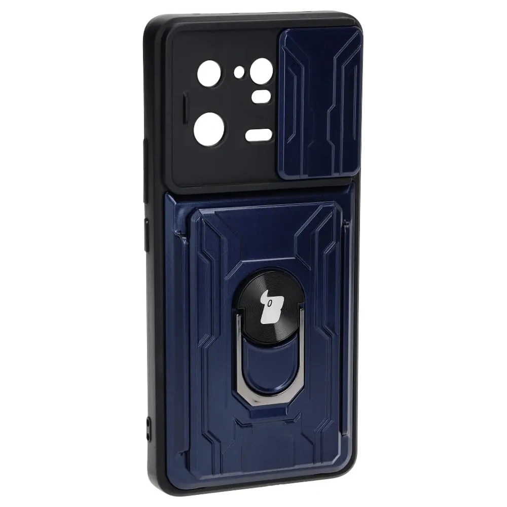 Etui Bizon Case Camshield Card Slot Ring do Xiaomi 13 Pro granatowe