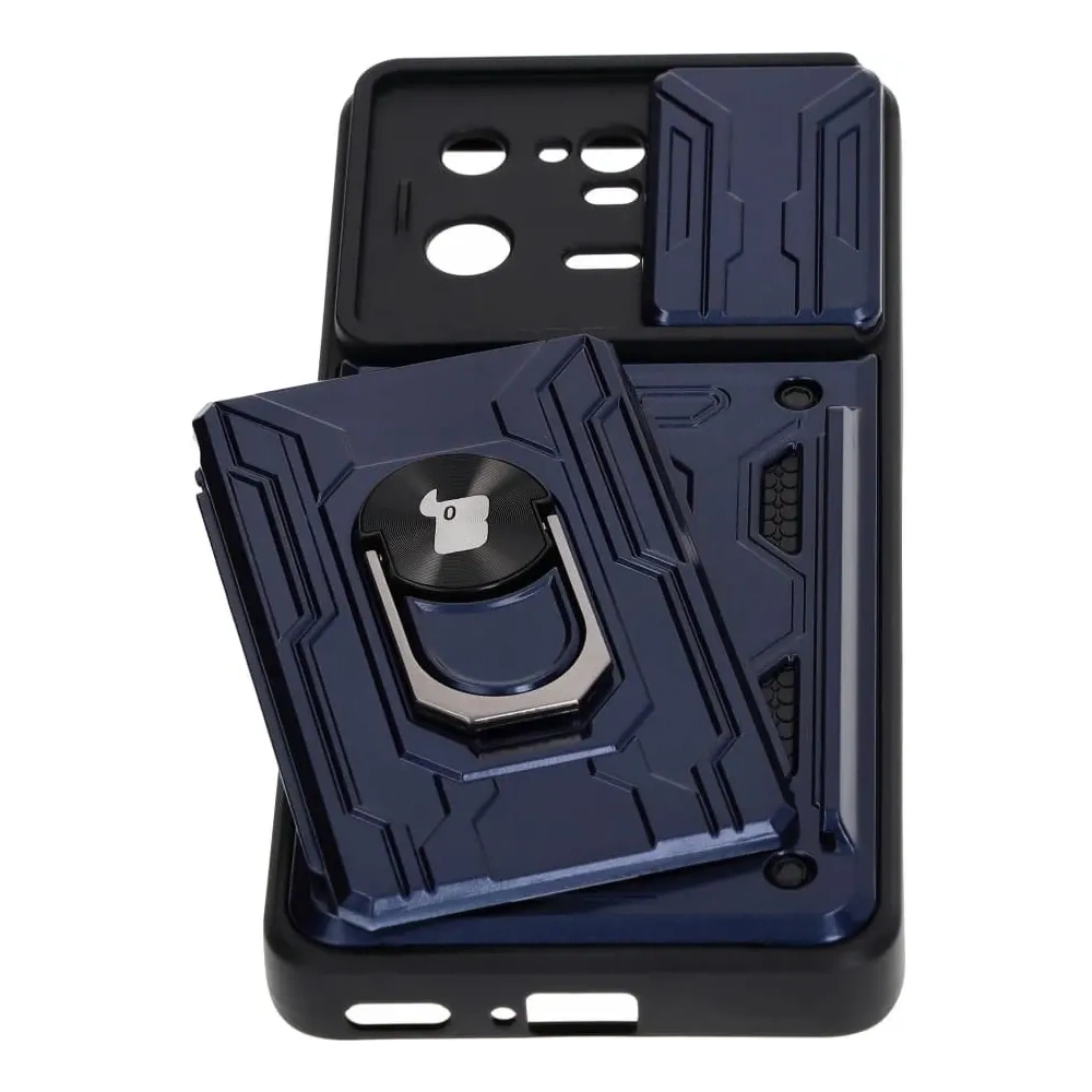 Etui Bizon Case Camshield Card Slot Ring do Xiaomi 13 Pro granatowe