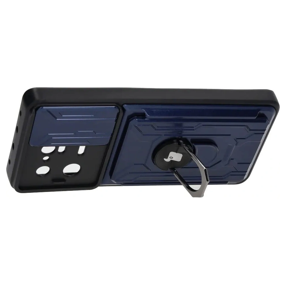 Etui Bizon Case Camshield Card Slot Ring do Xiaomi 13 Pro granatowe