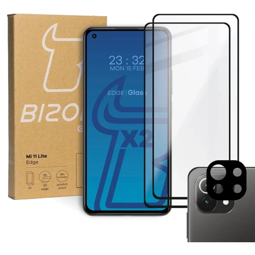 Kup Bizon Glass Edge edzett üveg - [2 PACK] + lencsevédő Xiaomi Mi 11 Lite / 5G / 5G NE fekete - BIZ2037 - {ean13} - Sklep Home Screen
