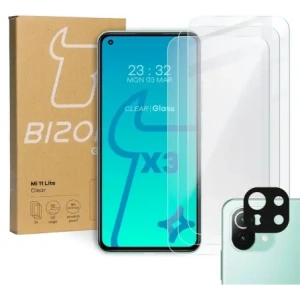 Kup Bizon sticlă clară din sticlă temperat - 3 buc. + sticlă de lentilă Xiaomi Mi 11 Lite / 5G / 5G NE - BIZ2040 - {ean13} - Sklep Home Screen
