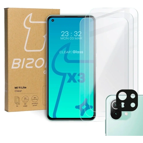 Buy Bizon Glass Clear tempered glass - 3 pcs. + lens glass Xiaomi Mi 11 Lite / 5G / 5G NE - BIZ2040 - {ean13} - Home Screen Store Europe