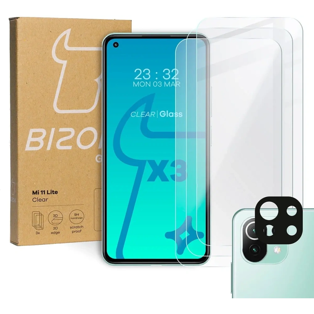 Szkło hartowane Bizon Glass Clear - 3 szt. + obiektyw Xiaomi Mi 11 Lite / 5G / 5G NE