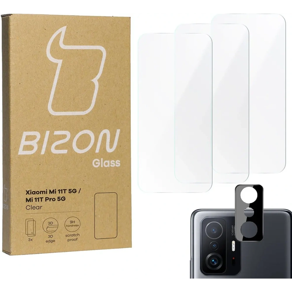 Szkło hartowane Bizon Glass Clear - 3 szt. + obiektyw Xiaomi 11T 5G / 11T Pro 5G
