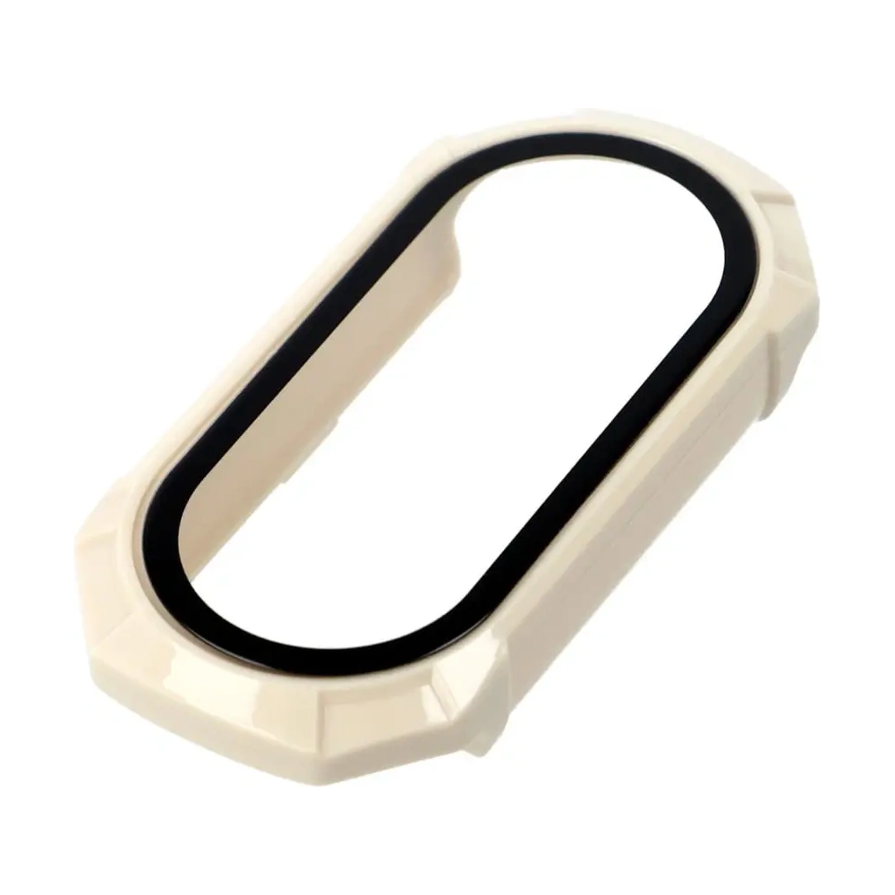 Etui Bizon Case+Glass Set do Xiaomi Mi Smart Band 8 beżowe