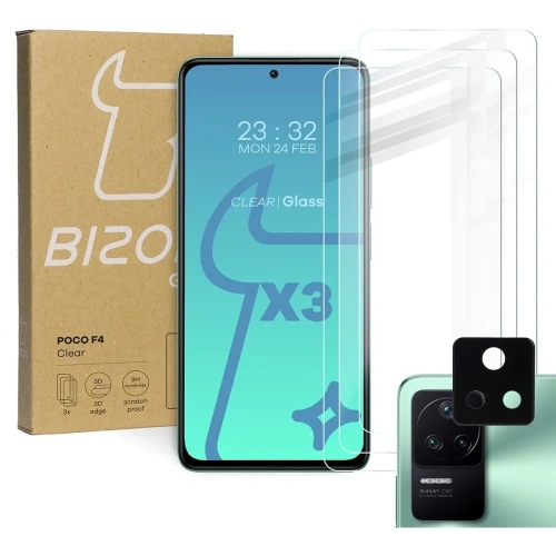 Buy Bizon Glass Clear tempered glass - 3 pcs. + lens glass Xiaomi Poco F4 - BIZ2077 - {ean13} - Home Screen Store Europe