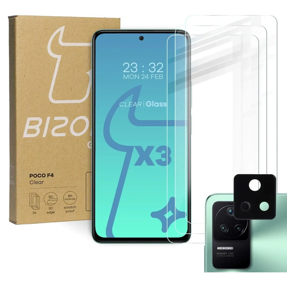 Szkło hartowane Bizon Glass Clear - 3 szt. + obiektyw Xiaomi Poco F4