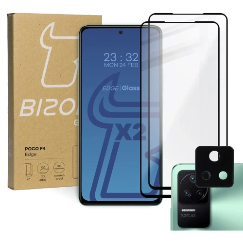 Kup Bizon Glass Edge edzett üveg - [2 PACK] + lencsevédő Xiaomi Poco F4 fekete - BIZ2079 - {ean13} - Sklep Home Screen