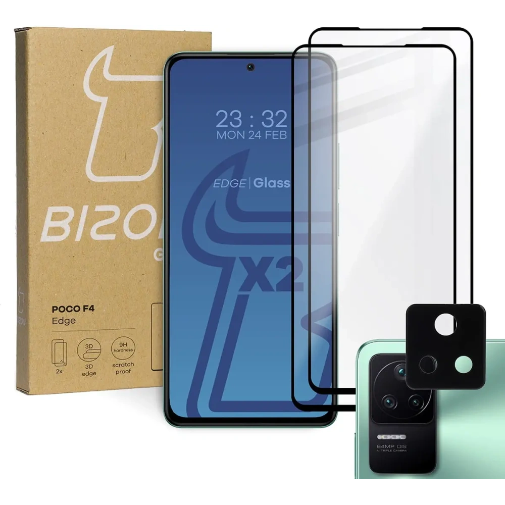 Szkło hartowane Bizon Glass Edge - [2 PACK] + ochrona na obiektyw Xiaomi Poco F4