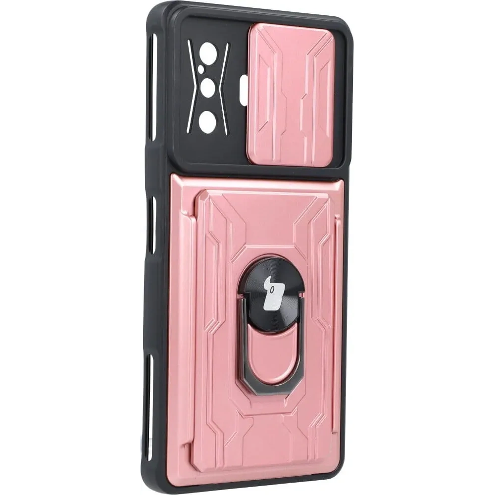 Etui Bizon Case Camshield Card Slot Ring do Xiaomi Poco F4 GT jasnoróżowe