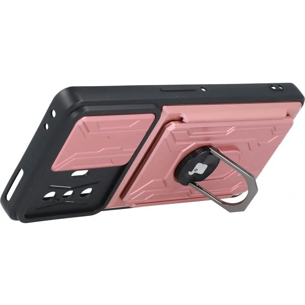 Etui Bizon Case Camshield Card Slot Ring do Xiaomi Poco F4 GT jasnoróżowe