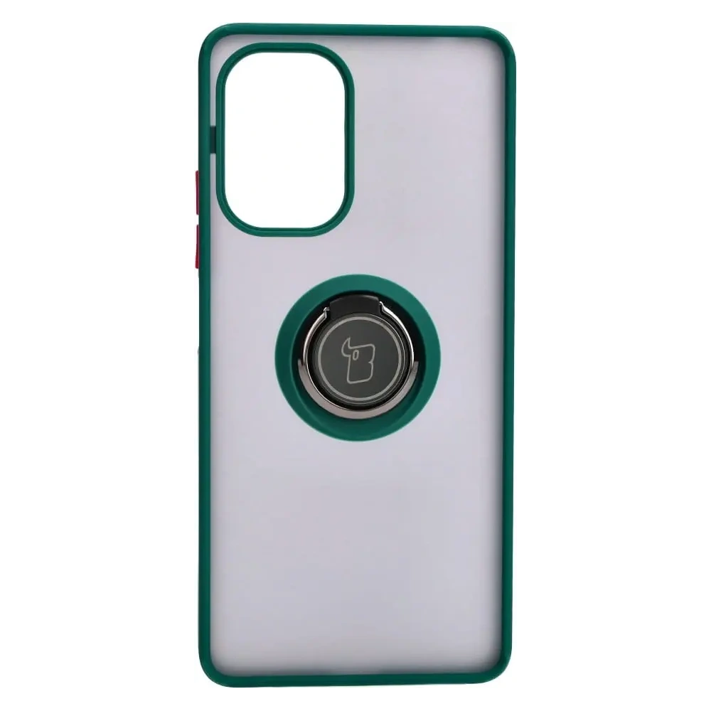 Etui z uchwytem na palec Bizon Case Hybrid Ring do Xiaomi Poco F5 przydymione z ciemnozieloną ramką