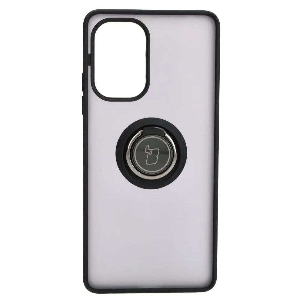 Etui z uchwytem na palec Bizon Case Hybrid Ring do Xiaomi Poco F5 przydymione z czarną ramką