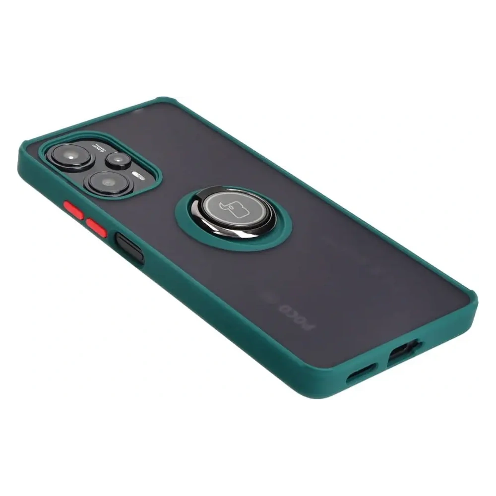 Etui z uchwytem na palec Bizon Case Hybrid Ring do Xiaomi Poco F5 przydymione z ciemnozieloną ramką