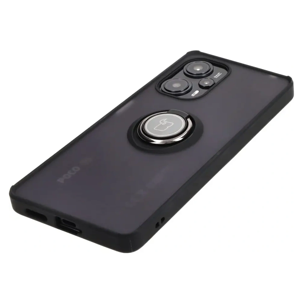 Etui z uchwytem na palec Bizon Case Hybrid Ring do Xiaomi Poco F5 przydymione z czarną ramką