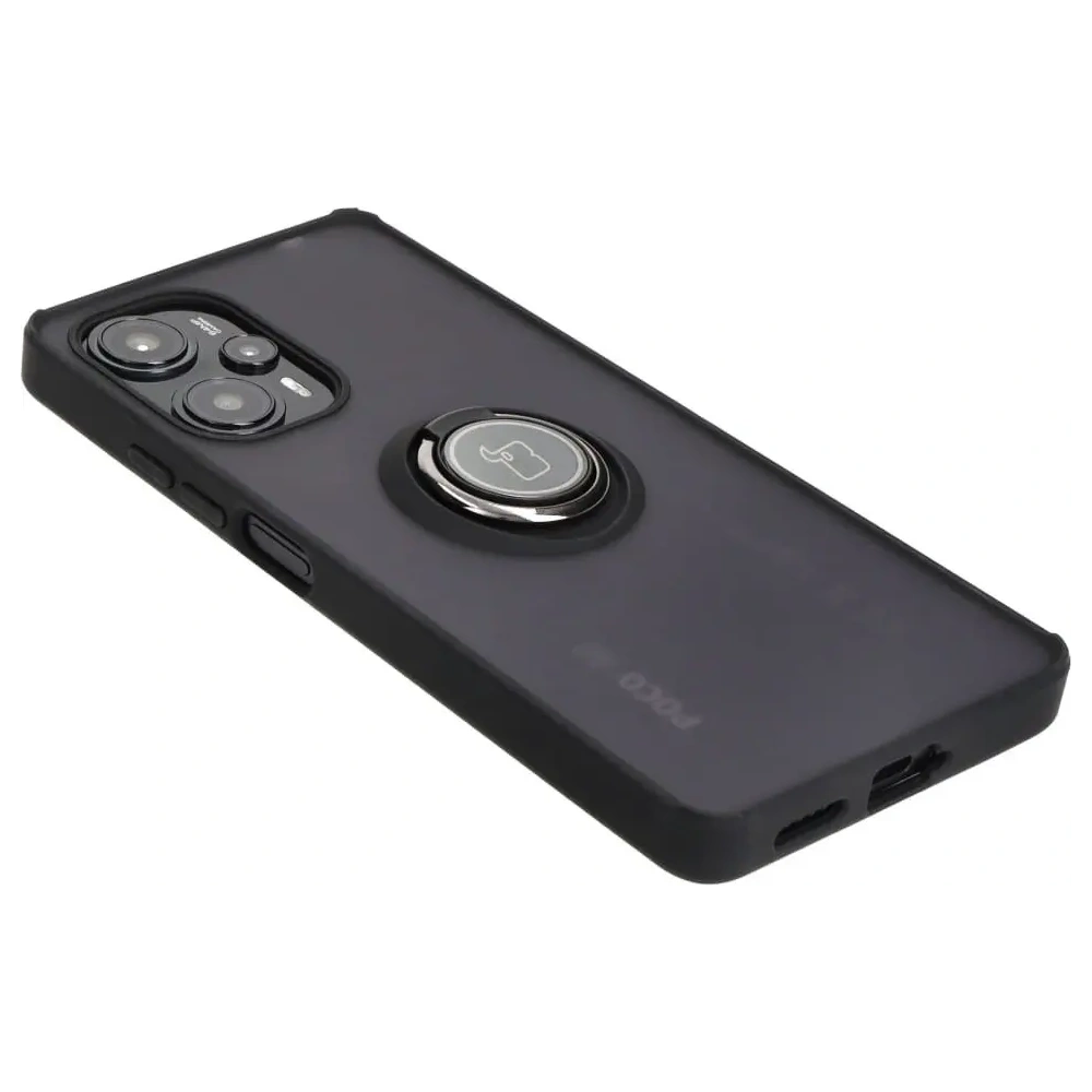 Etui z uchwytem na palec Bizon Case Hybrid Ring do Xiaomi Poco F5 przydymione z czarną ramką