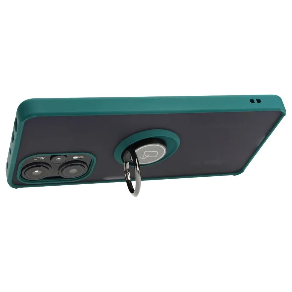 Etui z uchwytem na palec Bizon Case Hybrid Ring do Xiaomi Poco F5 przydymione z ciemnozieloną ramką