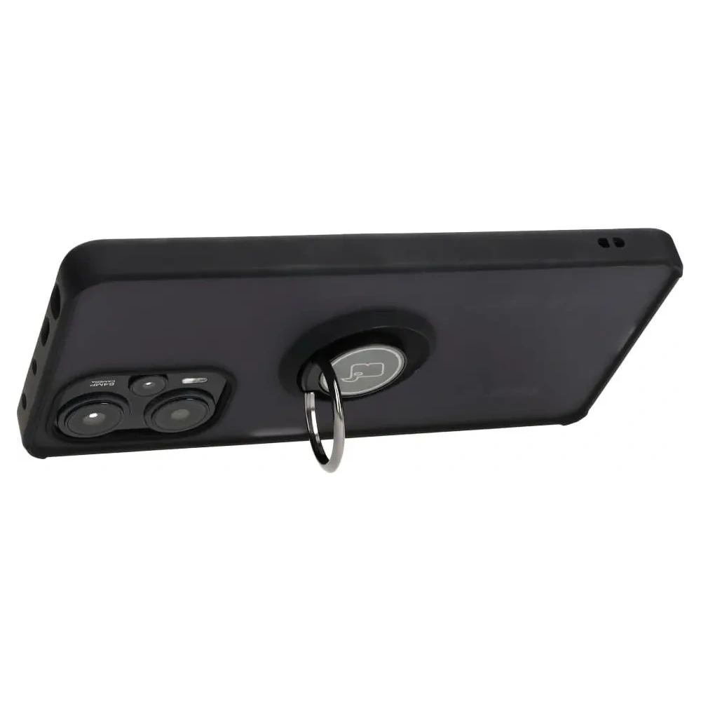 Etui z uchwytem na palec Bizon Case Hybrid Ring do Xiaomi Poco F5 przydymione z czarną ramką