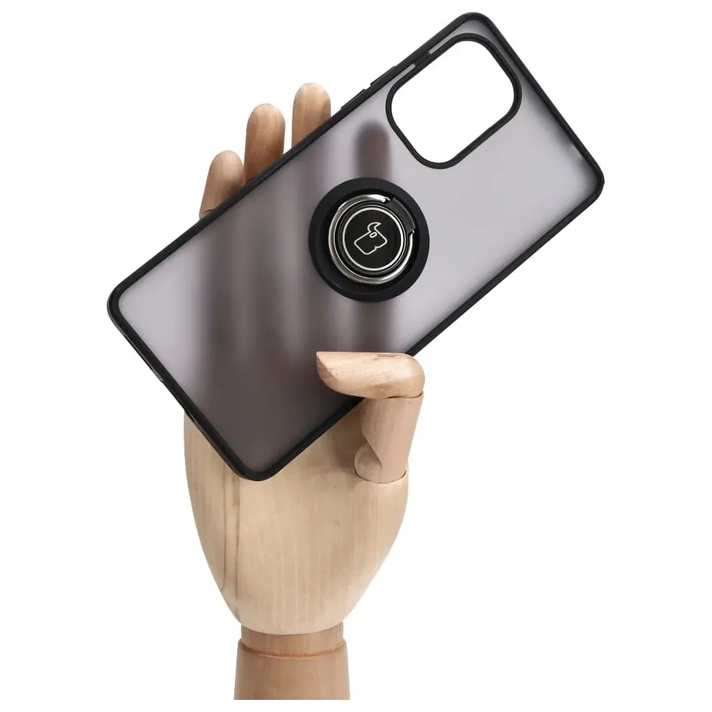 Etui z uchwytem na palec Bizon Case Hybrid Ring do Xiaomi Poco F5 przydymione z czarną ramką