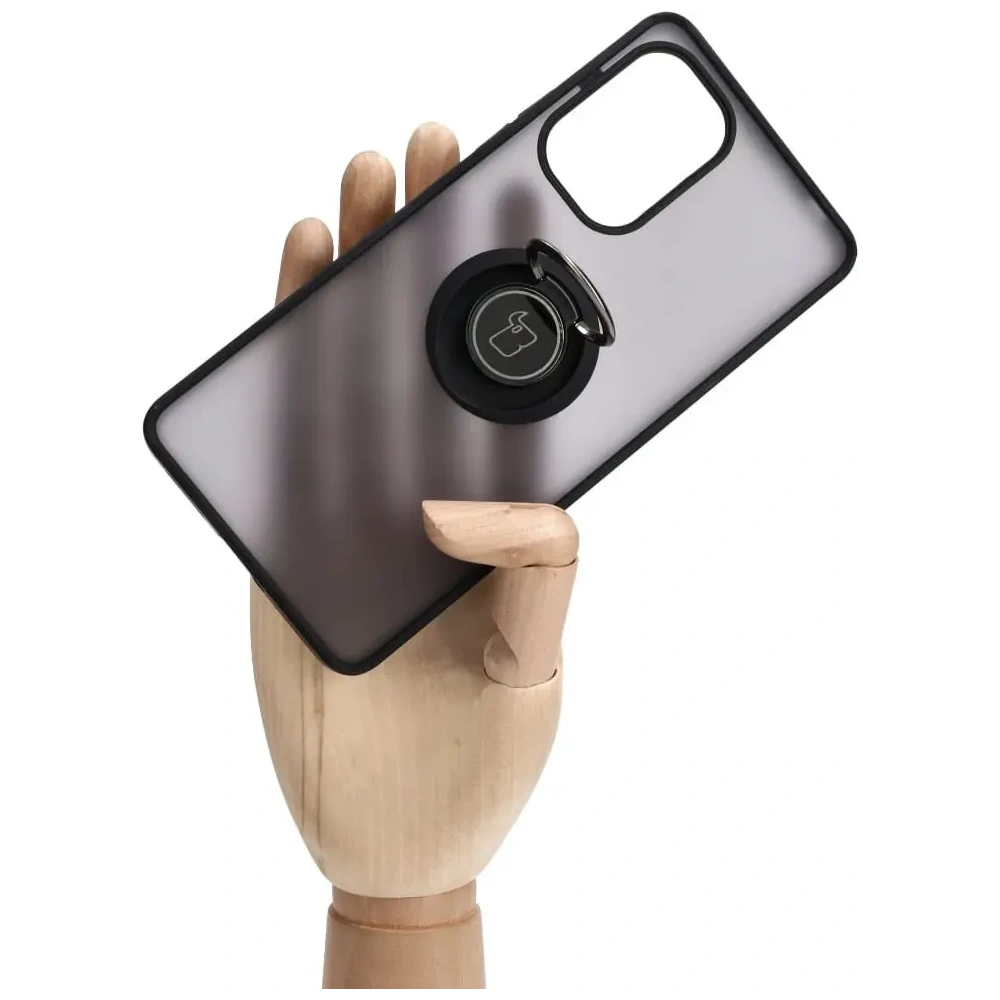 Etui z uchwytem na palec Bizon Case Hybrid Ring do Xiaomi Poco F5 przydymione z czarną ramką