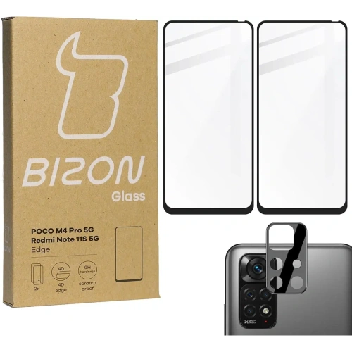 Kup Bizon Glass Edge gehärtetes Glas - [2 PACK] + Linsenschutz Poco M4 Pro 5G / Redmi Note 11S 5G schwarz - BIZ2126 - {ean13} - Sklep Home Screen