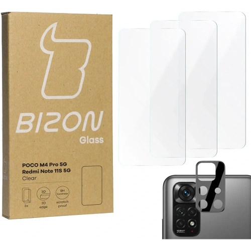 Kup Tvrzené sklo Bizon Glass Clear - 3 ks + objektiv Poco M4 Pro 5G / Redmi Note 11S 5G - BIZ2129 - {ean13} - Sklep Home Screen