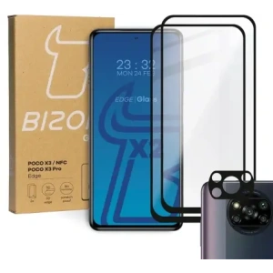 Kup Bizon Glass Edge sticlă securizată - [2 PACK] + protecție pentru lentilă Xiaomi Poco X3 / NFC / PRO negru - BIZ2143 - {ean13} - Sklep Home Screen