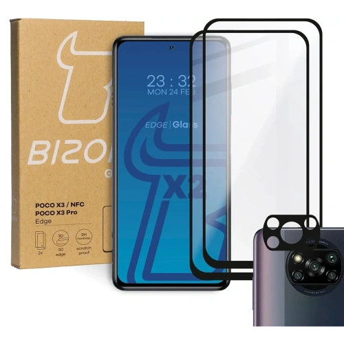 Kup Bizon Glass Edge edzett üveg - [2 PACK] + lencsevédő Xiaomi Poco X3 / NFC / PRO fekete - BIZ2143 - {ean13} - Sklep Home Screen
