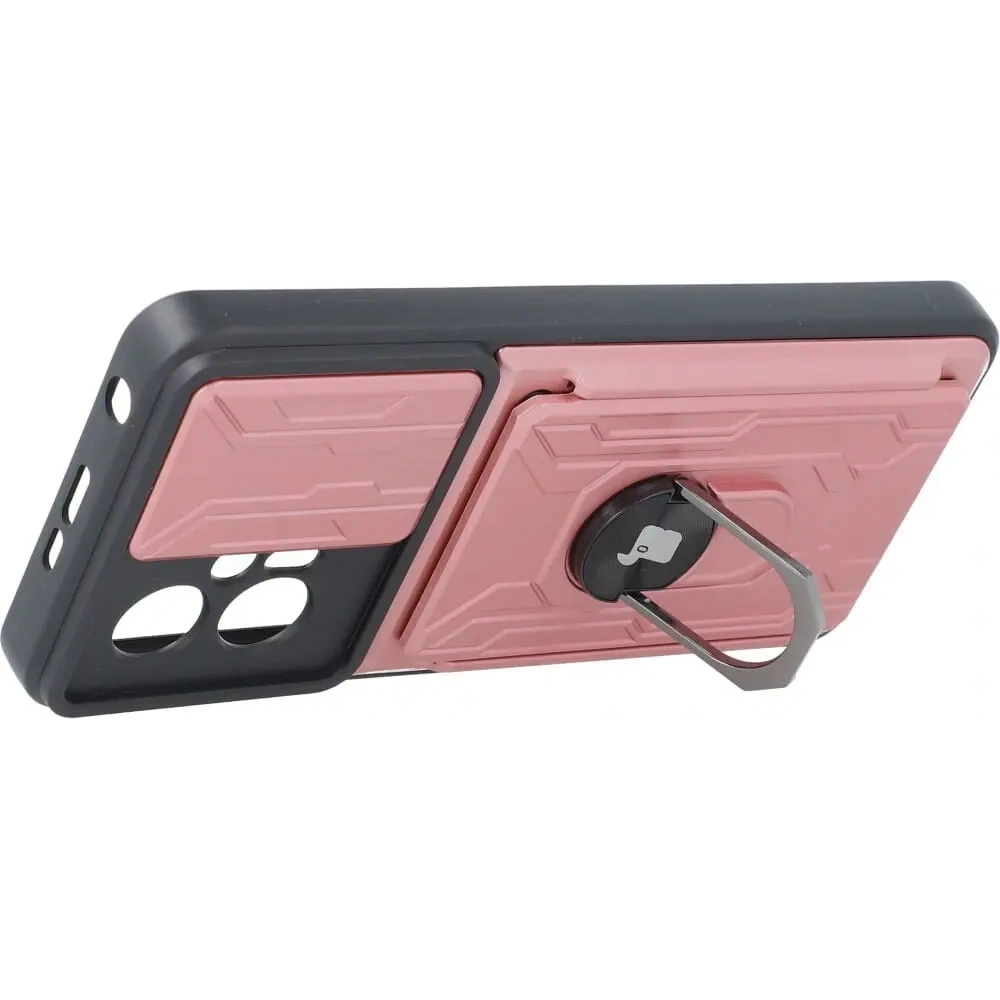 Etui Bizon Case Camshield Card Slot Ring do Xiaomi Poco X4 GT jasnoróżowe